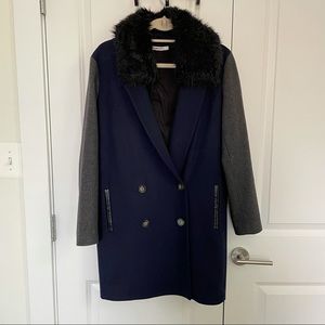 DKNY wool coat with faux fur collar